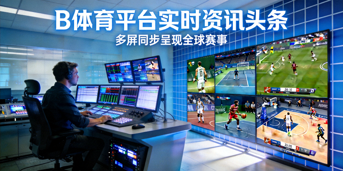 B体育平台实时资讯头条报道大图 - 新闻编辑室与体育赛事画面多屏展示
