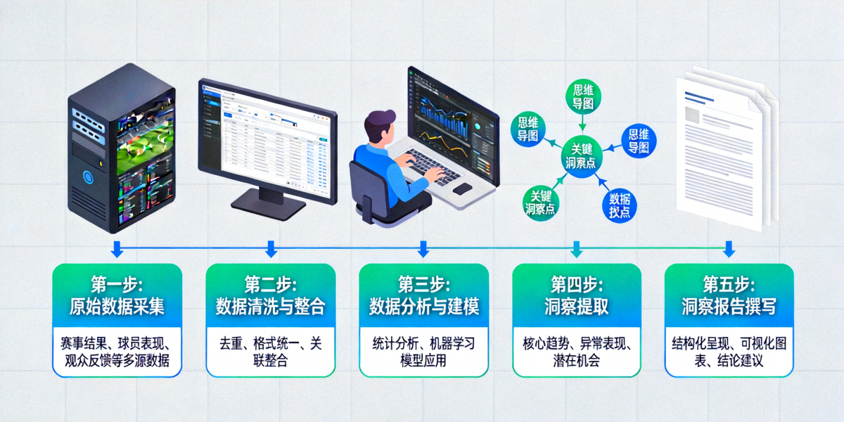 体育资讯深度解析流程图 - 展示从原始数据到洞察报告的转化过程