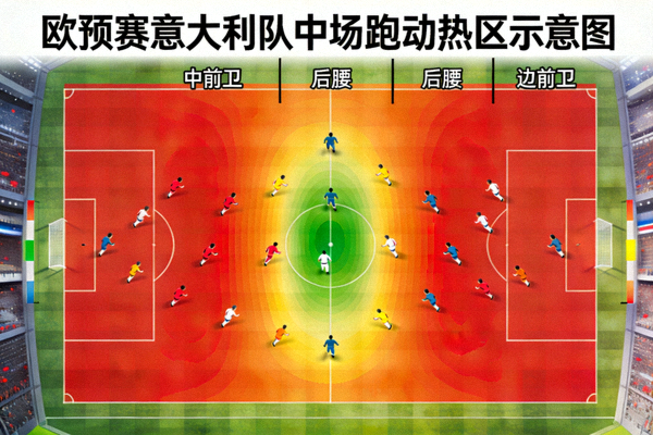 欧预赛战术分析图 - 意大利队中场跑动热区示意图