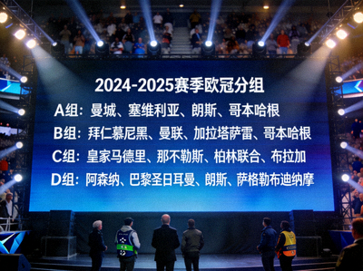 欧冠抽签大屏幕显示分组结果